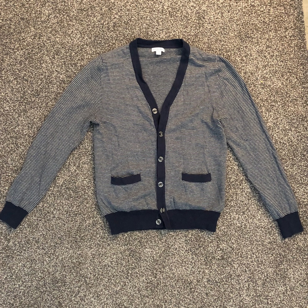 Grey and Navy Striped Cardigan